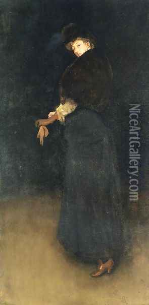 Arrangement in Black- The Lady in the Yellow Buskin- Portrait of Lady Archibald Campbell 1882-84 Oil Painting - James Abbott McNeill Whistler