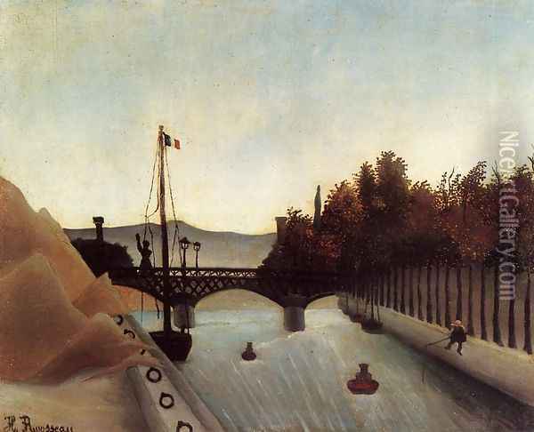 Footbridge at Passy Oil Painting - Henri Julien Rousseau