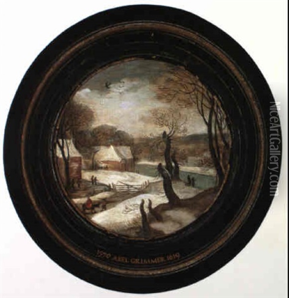 Winter River Landscape With The Flight Into Egypt Oil Painting - Abel Grimmer