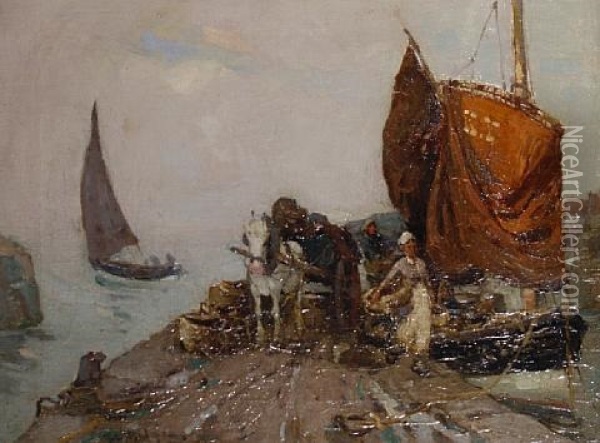 St. Monans Harbor, Pittenweem Oil Painting - William Watt Milne