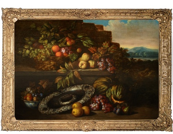 Table Still Life With Fruit And A Silver Dish Oil Painting - Jan Pauwel Gillemans the Younger