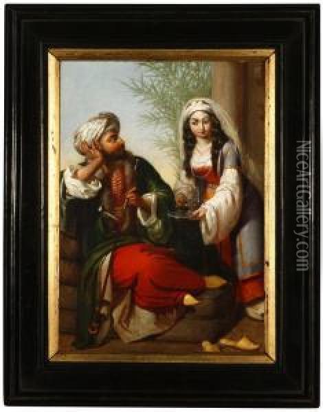 A Sultan And His Serving Girl Oil Painting - Jules Claude Ziegler