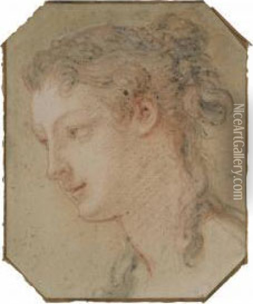 Head Of A Woman Oil Painting - Charles Joseph Natoire