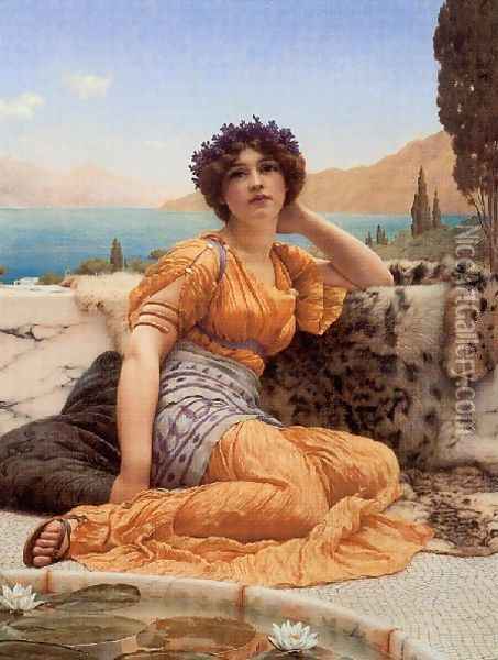 With Violets Wreathed And Robe Of Saffron Hue Oil Painting - John William Godward