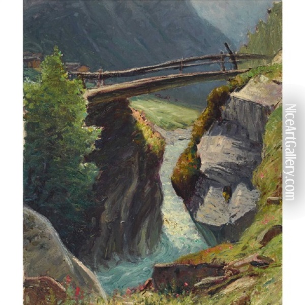 Pont De Zinal Oil Painting - Albert Henri John Gos