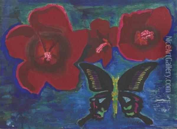 Flowers And Butterfly Oil Painting - Joseph Stella