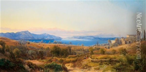 Der Gardasee Bei Desenzano Oil Painting - Otto Hermann Emil Voelcker