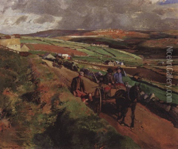 The Road To Market Oil Painting - Harold Harvey