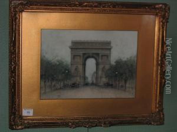 A French Triumphal Arch Oil Painting - J. Little
