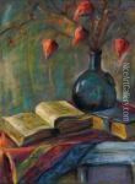 Still Life Of Books And Chinese Lanterns Oil Painting - Joseph Stella