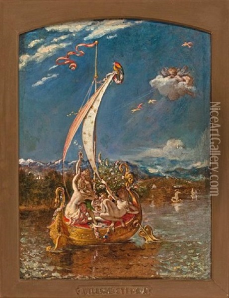 Youth On The Prow, Pleasure At The Helm (study) Oil Painting - William Etty