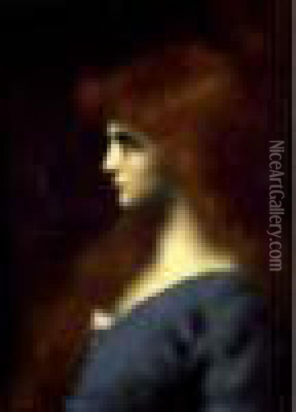 Portrait D'une Femme Rousse De Profil Oil Painting - Jean-Jacques Henner