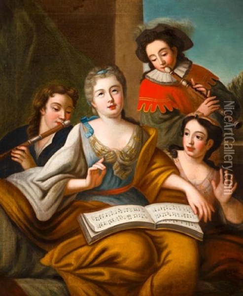 The Music Lesson Oil Painting - Jacques-Francois Courtin