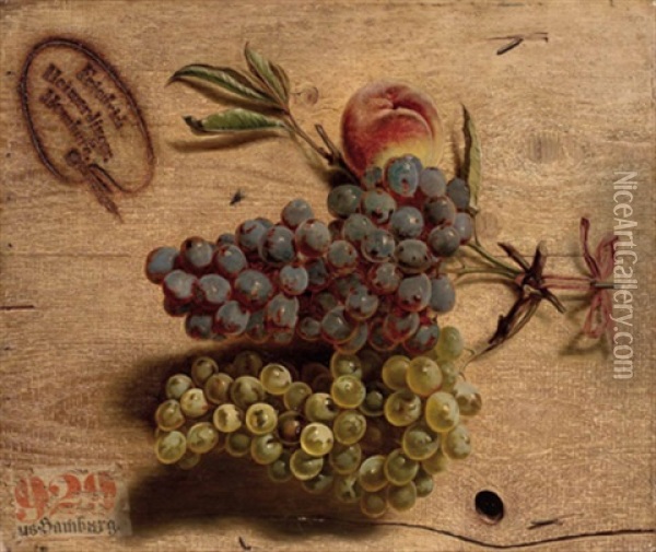 Trompe-l'oeil - Weintrauben Und Pfirsich Oil Painting - Friedrich Heimerdinger