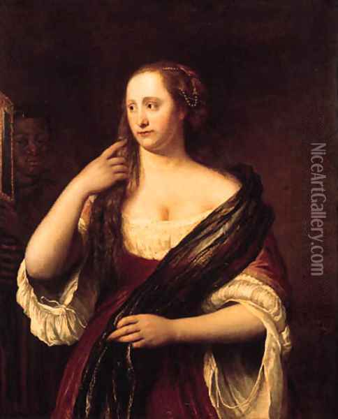 A Vanitas A lady at her toilet Oil Painting - Philips Koninck