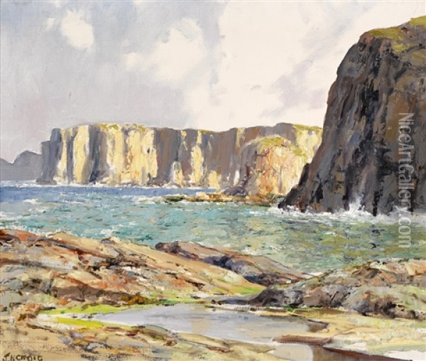 Cliffs At Ballintoy, County Antrim Oil Painting - James Humbert Craig