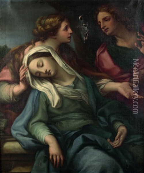 La Pamoison De La Vierge Entre Saint Jean Et Marie-madeleine Oil Painting - Giuseppe Bartolomeo Chiari