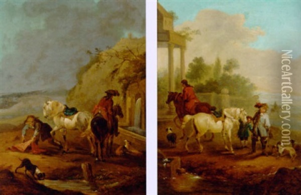 Horsemen Stopping At A Well Oil Painting - Francesco Giuseppe Casanova