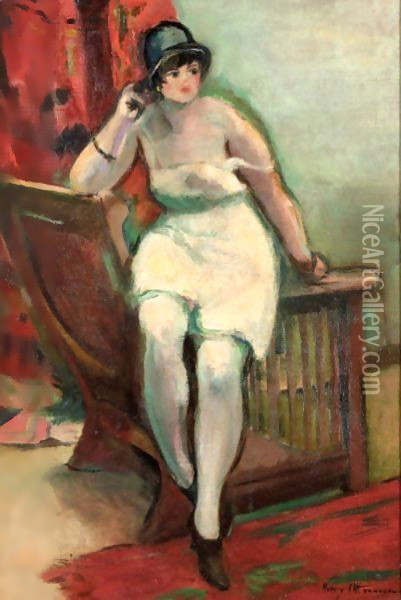 Femme Au Chapeau Noir Oil Painting - Henri Ottmann