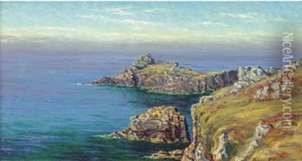 A Rocky Coastline At Dusk Oil Painting - Byron Cooper