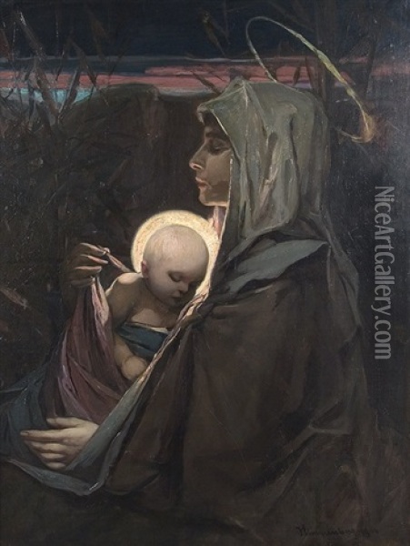 Madonna With Child Oil Painting - Eugene Klinckenberg