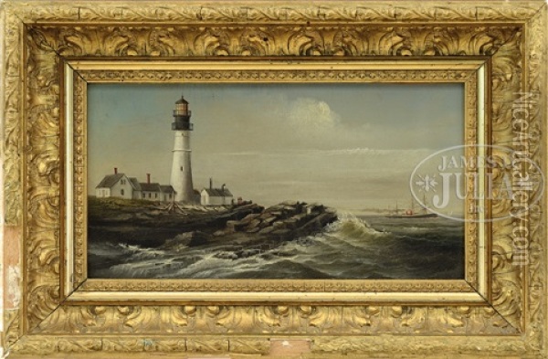 Portland Lighthouse Oil Painting - George M. Hathaway