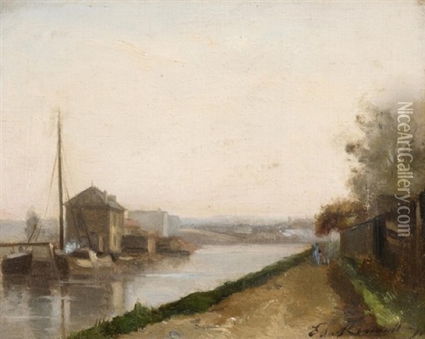 Spazierganger Auf Dem Kanalweg Oil Painting - Charles Edmond Renault