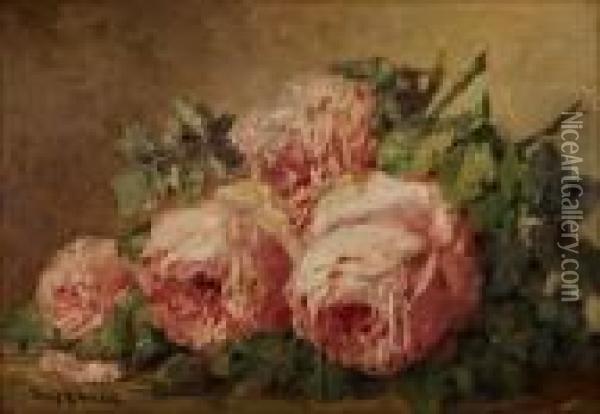 Pink Roses Oil Painting - Franz Bischoff