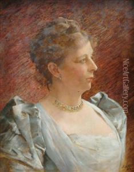 Portrait Of A Lady Head And Shoulders Oil Painting - Edwin Arthur Ward