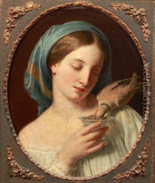 Jeune Femme A La Tourterelle Oil Painting - Alexandre-Francois Caminade