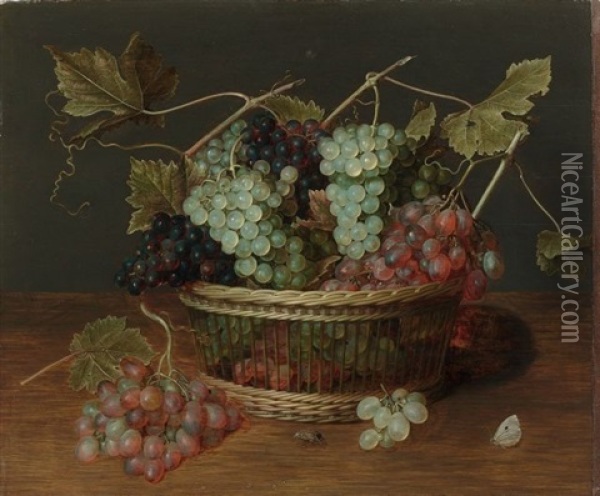Corbeille De Raisins Rouges, Blancs Et Noirs Oil Painting - Isaac Soreau