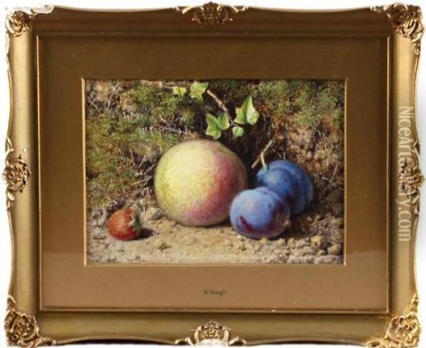 Still Life Of Fruit On A Mossy Bank Oil Painting - William Hough