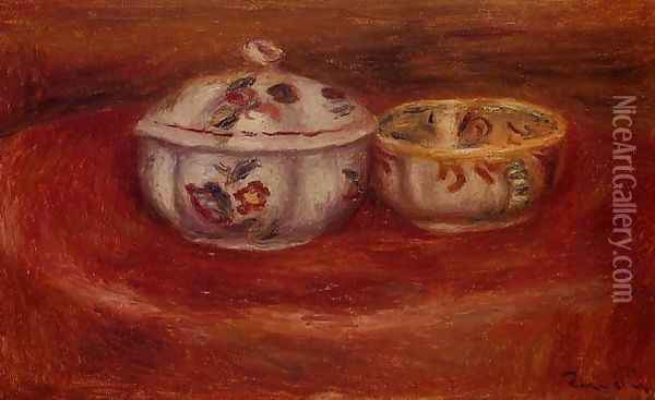 Sugar Bowl And Earthenware Bowl Oil Painting - Pierre Auguste Renoir