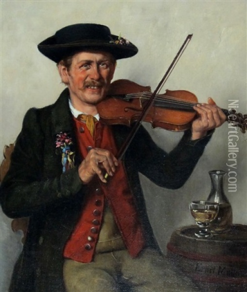Lachender Musikant In Tracht Mit Bratsche Oil Painting - Ernst Immanuel Mueller