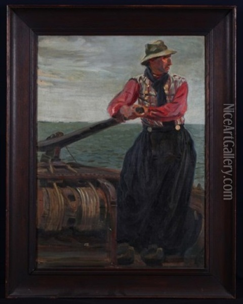 Hollandischer Steuermann Auf Treidelschiff Oil Painting - Albert Klingner