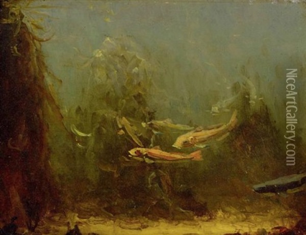 Fische Im Wasser (recto/verso) Oil Painting - Gerrit Willem Dijsselhof