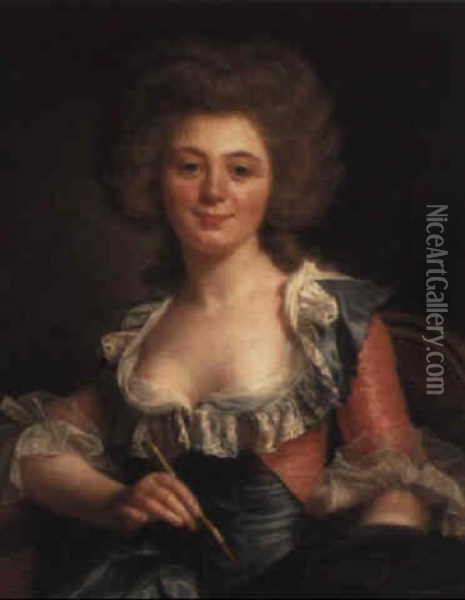 Portrait Of An Artist Seated Holding A Stylus Oil Painting - Adelaide Labille-Guiard