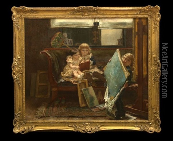 Children Playing In The Artists Studio Oil Painting - Edgard Farasyn