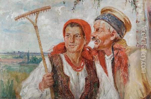 Motyw Ludowy Oil Painting - Wincenty Wodzinowski