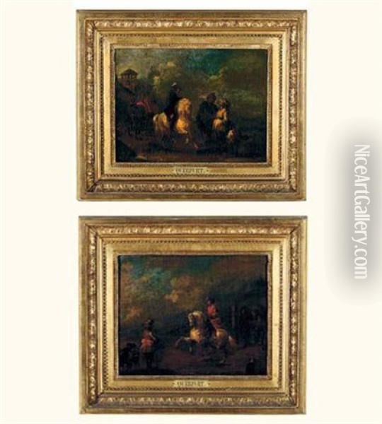 Scenes De Cavaliers (pair) Oil Painting - August Querfurt