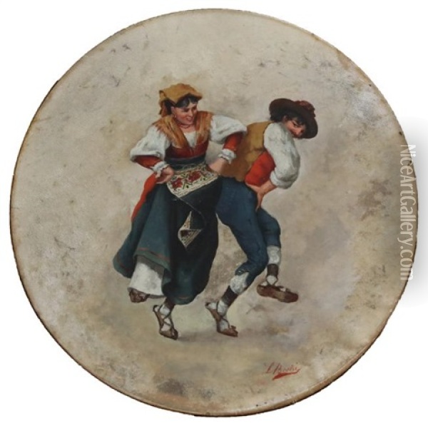 Danzatori In Abiti Tradizionali Oil Painting - Luigi Bechi