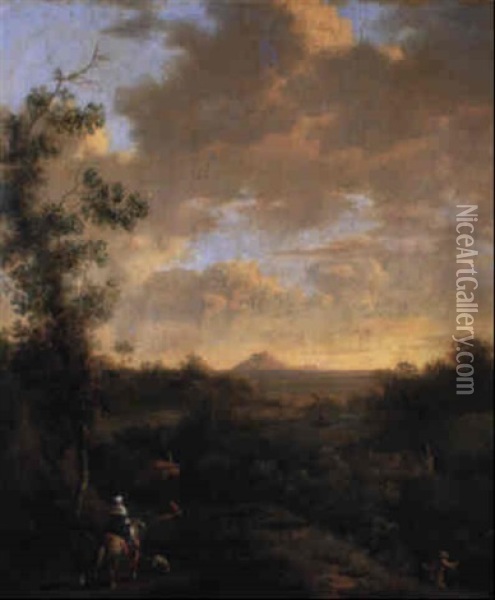 Hugelige Landschaft Mit Reiter, Am Flus Angler Oil Painting - Frederick De Moucheron