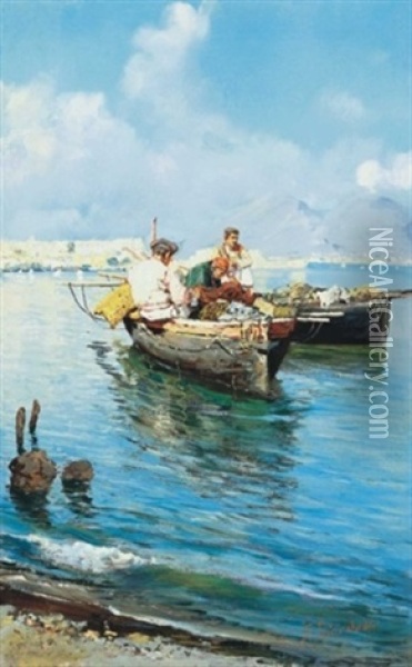 Halaszok A Napolyi-obolben (fishermen) Oil Painting - Giuseppe Giardiello