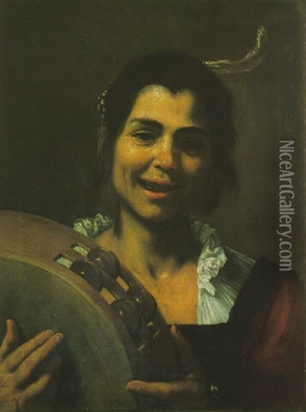 Girl With A Tambourine Oil Painting - Jusepe de Ribera