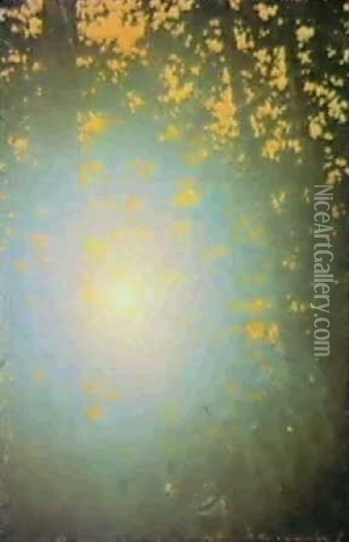 Le Soleil. Foret De Fontaine- Bleau Oil Painting - Valdemar Schonheyder Moller
