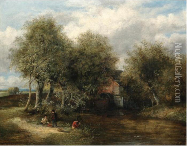 View Of The Watermill, Slaugham Oil Painting - James Stark