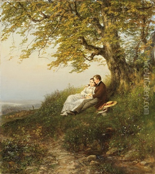 Landschaft Mit Jungem Paar Oil Painting - Theodor Christoph Schuez