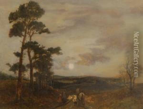 Figureson A Country Road By Moonlight Oil Painting - William Manners