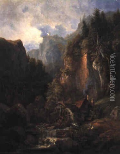 Landschaft Mit Muhle Oil Painting - Eduard Schleich the Elder