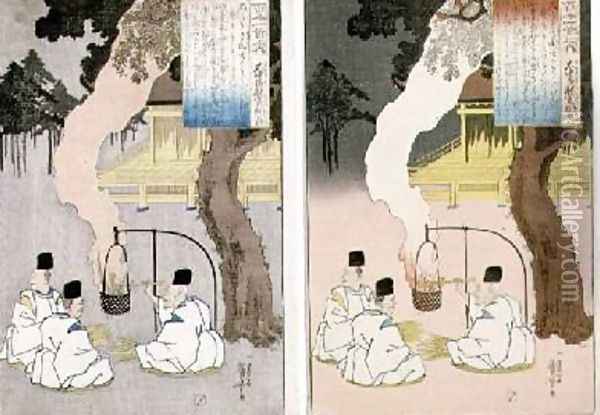 Imperial wardens sitting by their watch fire Oil Painting - Utagawa Kuniyoshi